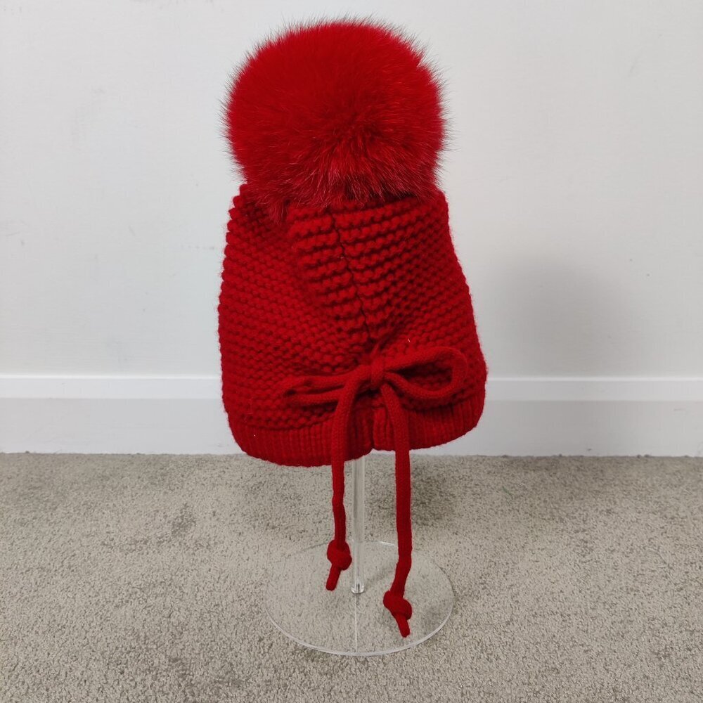 Women's Red Knit Beanie Hat Wool Blend Winter Hat